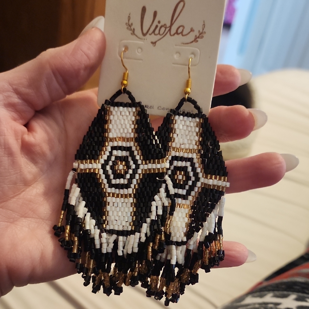Black and White Beaded Earrings